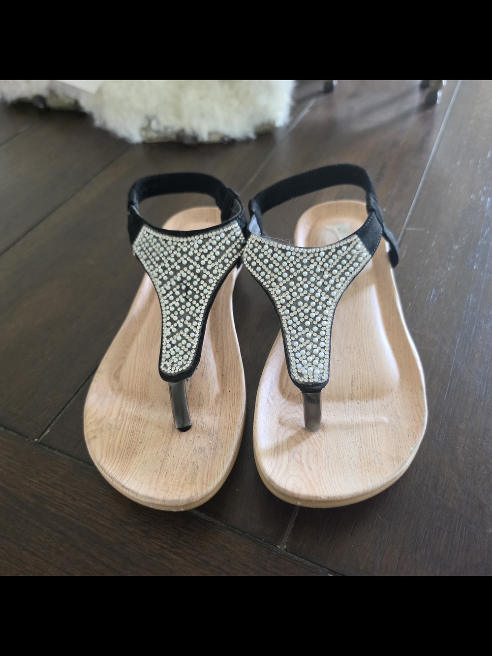 Ashley Blue Black Crystal T-Strap Sandals